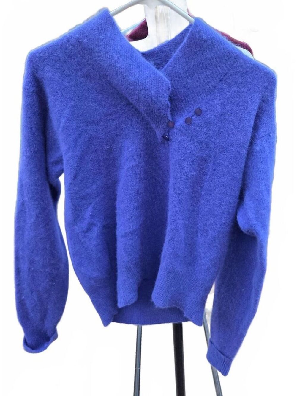 Vintage Yarnworks Royal Blue Angora Rabbit Hair Fuzzy Sweater Size L Grandmacore